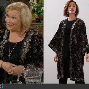 Chico's Travelers Velvet‎ Floral Wrinkle-free Embroidered Black Kimono Duster